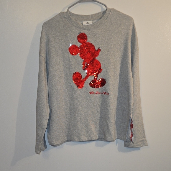 Disney Gray Sweatshirt with Red Sequin Mickey Mouse - LOT L - Picture 1 of 6